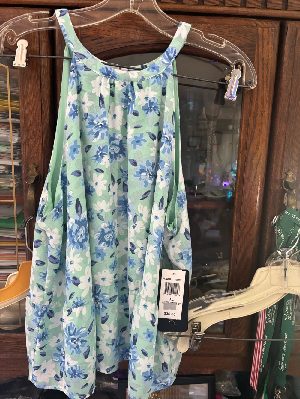 Planet Gold Mint Green and Blue Floral Halter Tank Top